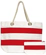 Cotton Canvas Red Striped Zip Purse and Tote Bag with Cotton Rope Handle 21 1/2"x14 1/2"