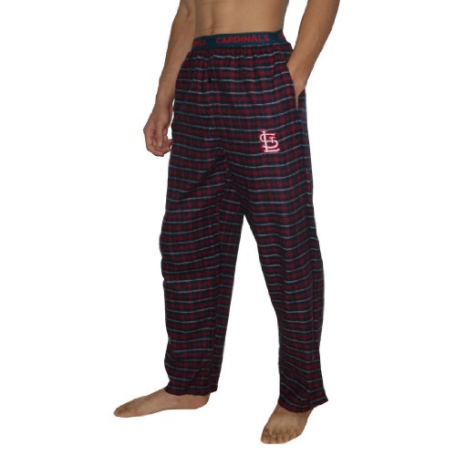 Mens MLB St. Louis Cardinals Plaid Cotton Thermal Sleepwear / Pajama Pants - Dark Blue & Red (Size: S)