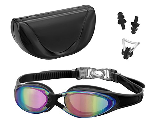 Anti Reflection Swimming Goggles with a Bonus Gift Set of Matching Nose Clip and Ear Plug - Complete Swimming Gear Package - Top Rated by Proffesional Swimmers