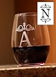 Set of 4 Etched Monogram 16 oz. Stemless Wine Glasses - N