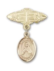14K Gold Baby Badge with St. Olivia Charm and Badge Pin with Cross