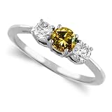 10K White Gold Round 3 Stone Citrine & Diamond Promise Ring (1/2 ctw)