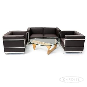 New Kardiel Le Corbusier Style Lc3 Set Loveseat 2 Chairs Espresso Genuine Leather Sofas Shelterlis4