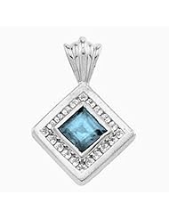 10K Yellow Gold Princess Cut Aquamarine and Diamond Pendant -- LIFETIME WARRANTY