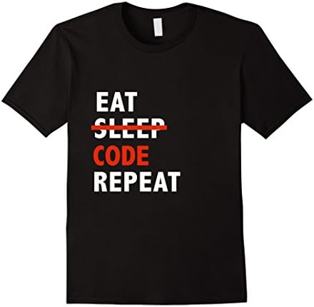 Men's Eat No Sleep Code Repeat Computer Science Nerd Geek T-shirt Medium Black