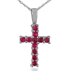 Ruby Cross Pendant in Sterling Silver, 18" Necklace, 1/2ct tgw.