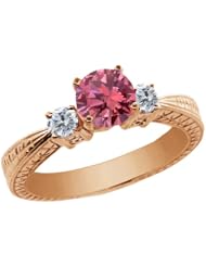 0.99 Ct Round Pink and G/H Diamond 14K Rose Gold 3-Stone Ring