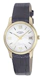 Rotary Ladies Gold Plated Round White Dial Leather Strap Watch