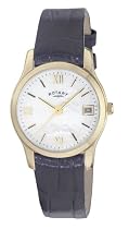 Rotary Ladies Gold Plated Round White Dial Leather Strap Watch