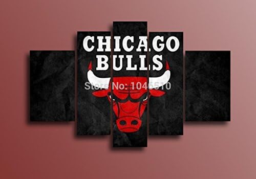 fashiontopdearls Handmaded Chicago Bulls Team Logo Oil Painting On Canvas 5 Pc Large Modern Art Wall Decor Living Room Picture Set