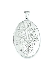 Sterling Silver Flower Bouquet Oval Locket 46mm