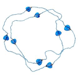 Ink Blue Hearts Beaded Long Collar Necklace