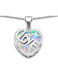 Original Star K (tm) Large Love Heart Pendant with 15mm Heart Shape Created Opal in 925 Sterling Silver