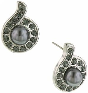 Signature 1928 "Pearl Essentials" Silver-Tone Crystal and Grey Button Stud Earrings