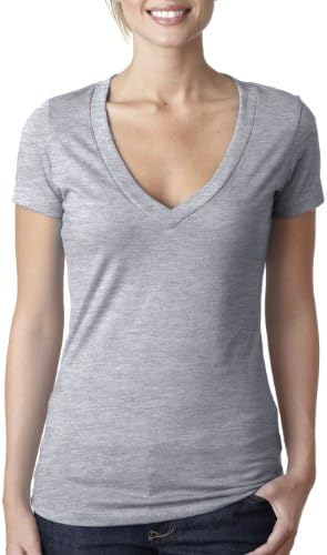Next Level Apparel Ladies Juniors CVC Deep V-Neck T-Shirt 6640 S Heather Grey