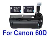 Battery Grip BG-E9 + 2x LP-E6 Batteries for Canon 60D Digital SLR DSLR Came ....