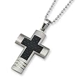 Black Carbon Fiber and Stainless Steel Cross Necklace on 22 Inch Chain
