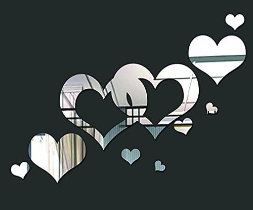 DIY - Do It Yourself New Wall Mirror Stickers, Hearts, Made of Acrylic Material Like Mirror, Modern Design for Home Living Room Bedroom Kitchen Baby Child Novelty Luxury Crystal Wall Silent Watch Extra Large Clocks, Silver