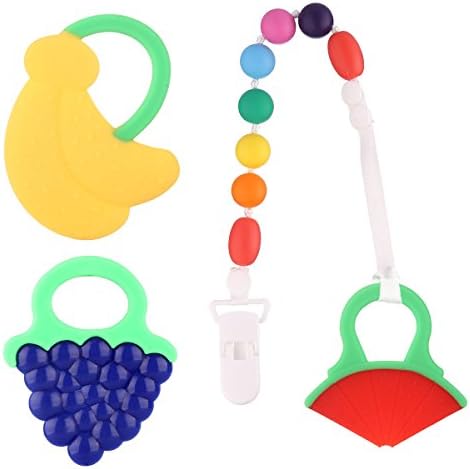Maberry Baby Teether Toy With Silicone Beads Pacifier Clip Chain BPA Free Pack of 4