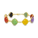 Gold Overlay Sterling Silver Multicolor Jade Cushion Shape Linked Bracelet 7.5