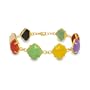 Gold Plated Sterling Silver Multi-Color Jade Cushion Shape Linked Bracelet 7.5"