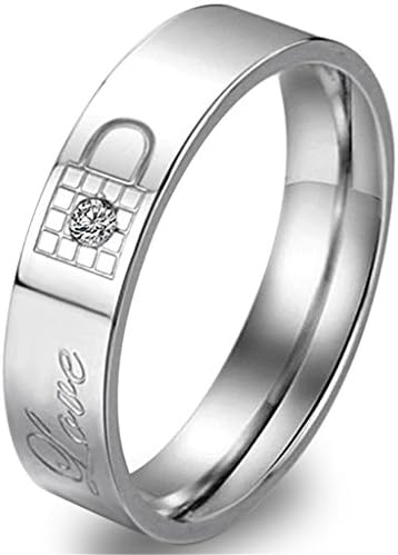 Vwhite Womens Men Stainless Steel Locket Heart Key Love Couple Wedding Band Ring Mens US 9