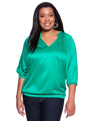 eloquii Plus Size Silky Blouson Top Green 18/20