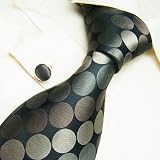 A1002 NEW Y&g Designer Italian Style Hand Made Black Brown Polka Dots 100% Jacquard Woven Pure Silk Mens Neck Tie and Cuff Links Gift Set Match Any Shirt for Business Men for Every Day Use 9364
