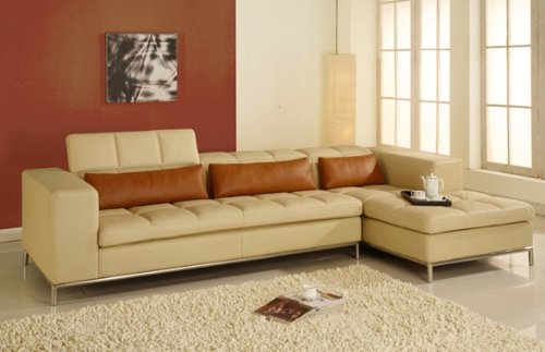 CR Perla Cream Modern Leather Sectional Sofa