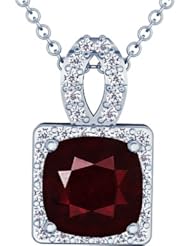 Platinum Cushion Cut Ruby And Round Diamond Pendant