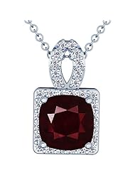 18K White Gold Cushion Cut Ruby And Round Diamond Pendant