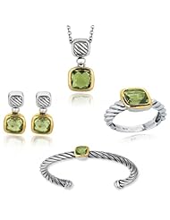 Phillip Gavriel Twisted Sterling Silver 18K Gold and Green Amethyst - Earrings - Ring - Bangle and Nekclace Set