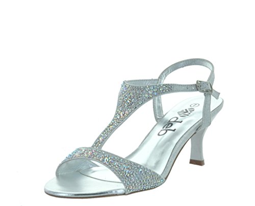 dream Pairs Women's Classic Open Toe Rhinestone Embelishment Adjustable Buckle Mid Heel Sandals