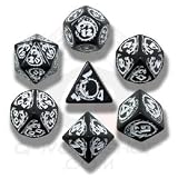Q-Workshop Polyhedral 7-Die Set: Carved Dragon Dice Set (Black and White)