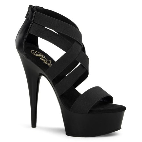Womens Black Elastic Strap Sandals 6 Inch Heels Sexy Criss Cross Platform Shoes