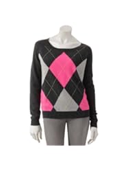 Apt 9 Womens Cashmere Scoopneck Sweater - Dark Grey Argyle - L