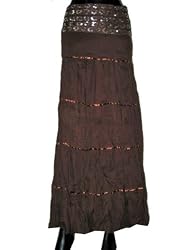 Fashion Skirts -Burnt Umber Color Wrap Sequin Work Girls Comfortable Clothing In India Size 39 For Free Shipping