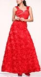 #3152 Satin Rosettes Formal Homecoming Ball Gown Prom Dress (4, Red)
