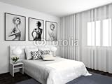 IMAGE OF Wallmonkeys Peel and Stick Wall Decals - Modern Interior. 3D Render. Bedroom. Exclusive Design. - 60