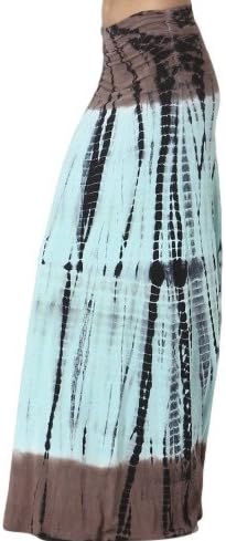Womens Aqua Mint and Brown Bamboo Tie Dye Long Maxi Skirt (Large)