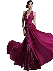 V-neck Natural   Waistline Chiffon Floor Length Mermaid Halter Lace Prom Dress 