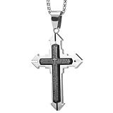 Stunning Stainless Steel Prayer Cross Pendant Mens Chain Necklace