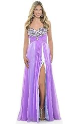 Applique Beaded Crystals Lace Slit Crystal Chiffon/Taffeta/Tulle Evening Dress/Bridesmaid Dress 