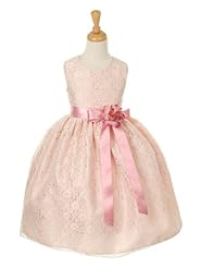 Girls Knee Length Lace Flower-Girl Dress  With a Ribbon  and a Sash 