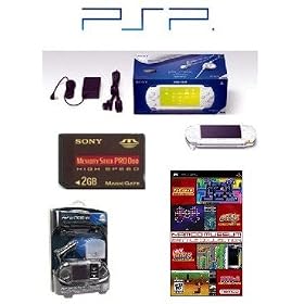 Sony PSP Giga Pack (Ceramic White) plus 21 Games and PSP Car Kit + 2GB memory card
