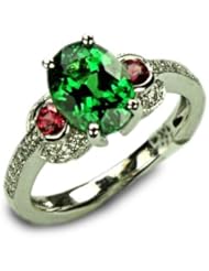 2.29 Carats Natural Tsavorite and Diamond 14k White Gold Ring