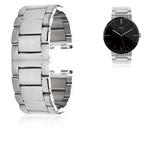 Bradychan Band Replacement Stainless Steel Watchband for Moto 360 Motorola 360 Smart Watch Metal Wristband Strap Bracelet 3 Colors Black Silver Gold (Without Push Button Silver)