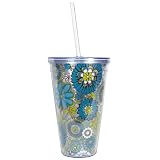 Aqua Floral Double Wall Tumbler