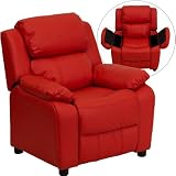 Flash Furniture Deluxe Heavily Padded Contemporary Red Vinyl Kids Recliner with Storage Arms