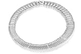 14K White Gold Matte-Finish Hammered-Finish Collar Necklace, Enhanced With Pave Set Diamonds